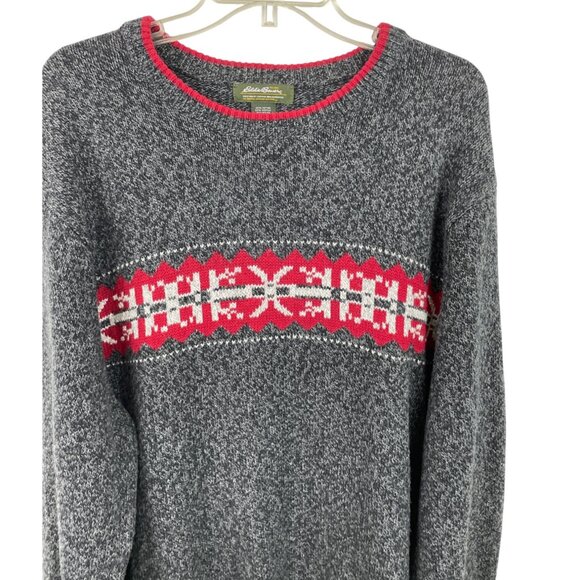 Eddie Bauer Mens Nordic Pattern Sweater XXL Gray & Red Wool Blend Crewneck - Picture 3 of 12